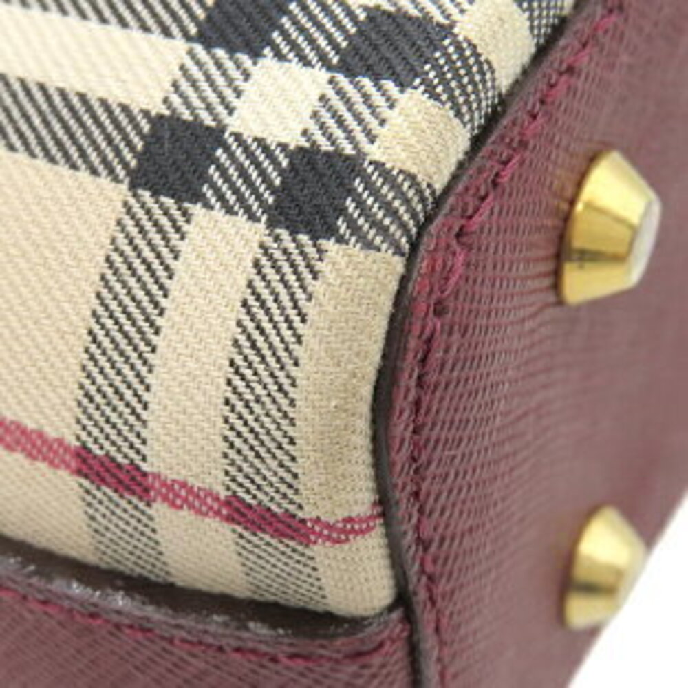Burberry leather Shoulder Beige Hobo Tan brown canvas Check red One wine pattern - Picture 4 of 9